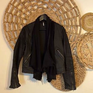 Free people jean jacket, attached button scarf